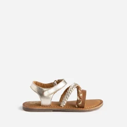 Sandale BUGGY dorée et camel en cuir