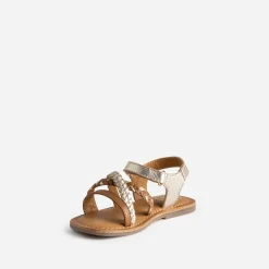 Sandale BUGGY dorée et camel en cuir