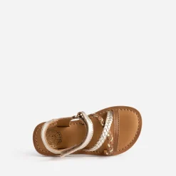 Sandale BUGGY dorée et camel en cuir
