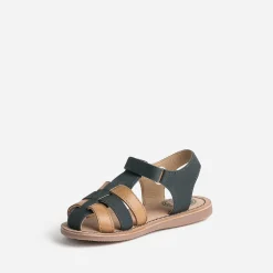 Sandale BUGGY marine et marron en cuir