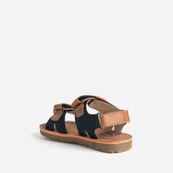 Sandale BUGGY marine, marron et orange en cuir
