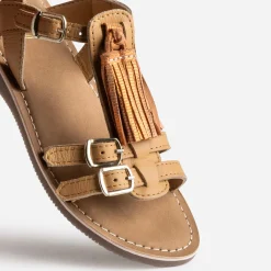 Sandale BUGGY marron cuir pampilles amovibles