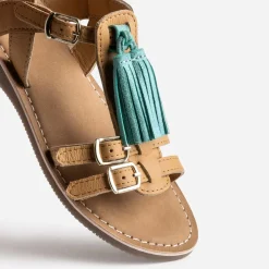 Sandale BUGGY marron cuir pampilles amovibles