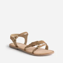 Sandale BUGGY marron en cuir velours avec feuilles
