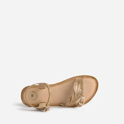 Sandale BUGGY marron en cuir velours avec feuilles