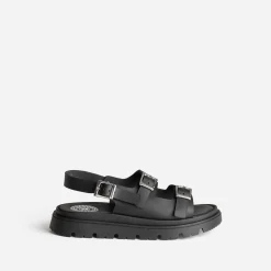 Sandale BUGGY noire cuir semelle crantée