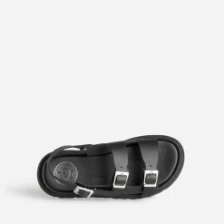 Sandale BUGGY noire cuir semelle crantée