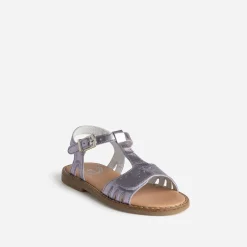 Sandale BUGGY parme en cuir métallisé