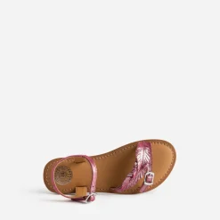 Sandale BUGGY rose cuir velours avec feuilles