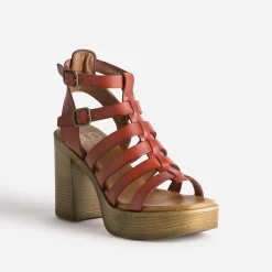 Sandale cage TEXTO brique en cuir