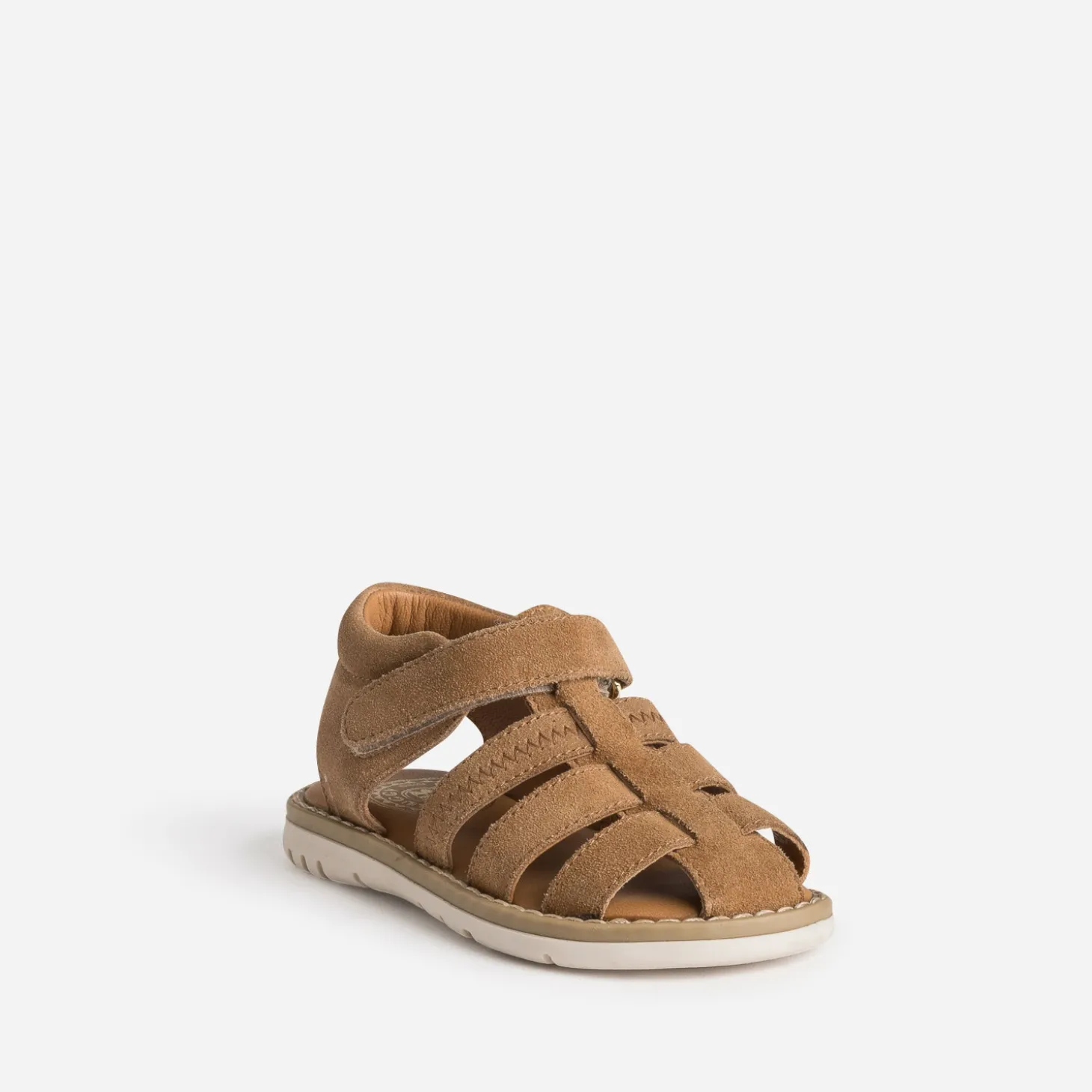 Sandale camel cuir velours