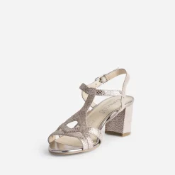 Sandale CAPRICE beige en cuir velours effet python doré