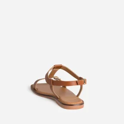 Sandale cognac cuir décor clous