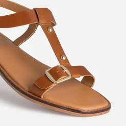 Sandale cognac cuir décor clous