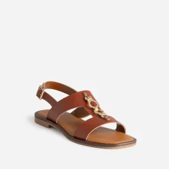 Sandale cognac cuir détail bijou