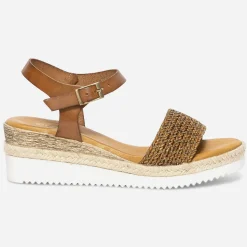 Sandale cognac en cuir éco-conçu avec bride tressée