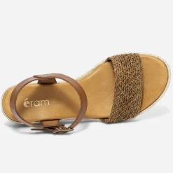 Sandale cognac en cuir éco-conçu avec bride tressée