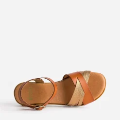 Sandale cognac et bronze en cuir