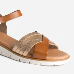 Sandale cognac et bronze en cuir