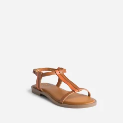 Sandale cognac et orange en cuir