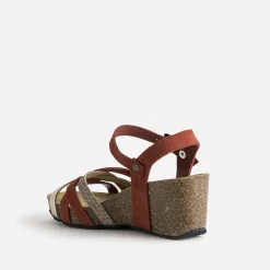 Sandale compensée anatomique rouge cuir velours éco-conçu