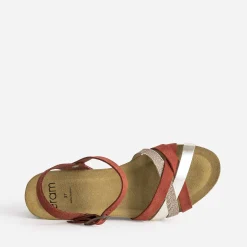 Sandale compensée anatomique rouge cuir velours éco-conçu