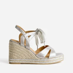 Sandale compensée argent à lacet