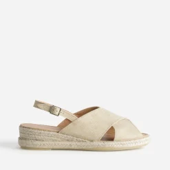 Sandale compensée beige doré cuir velours