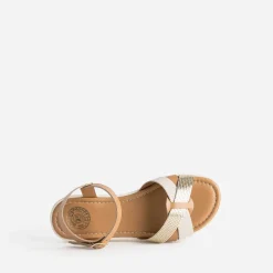 Sandale compensée BUGGY camel et dorée