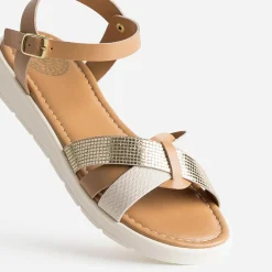 Sandale compensée BUGGY camel et dorée