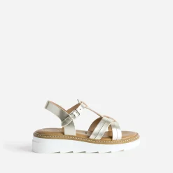 Sandale compensée BUGGY dorée en cuir