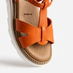 Sandale compensée BUGGY orange en cuir