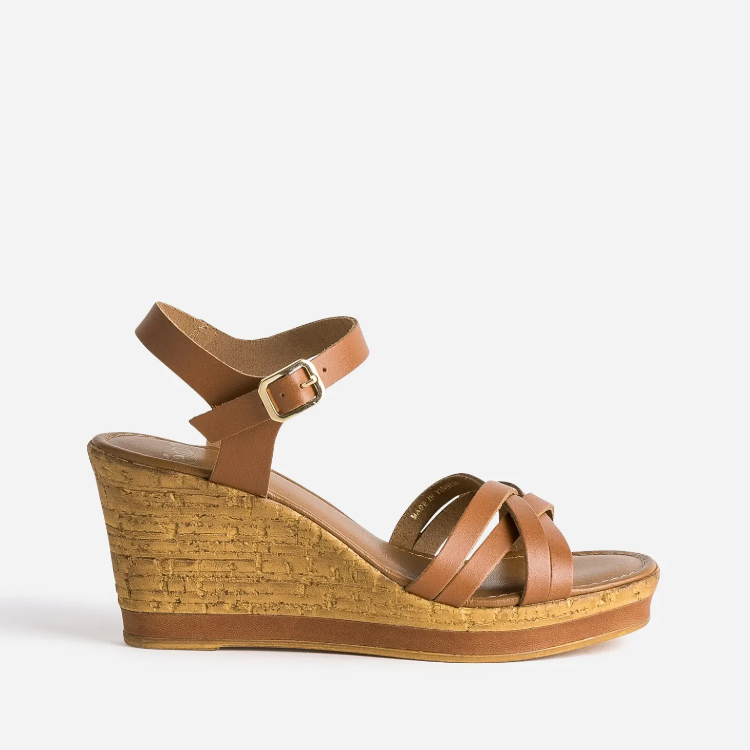 Sandale compensée camel en cuir