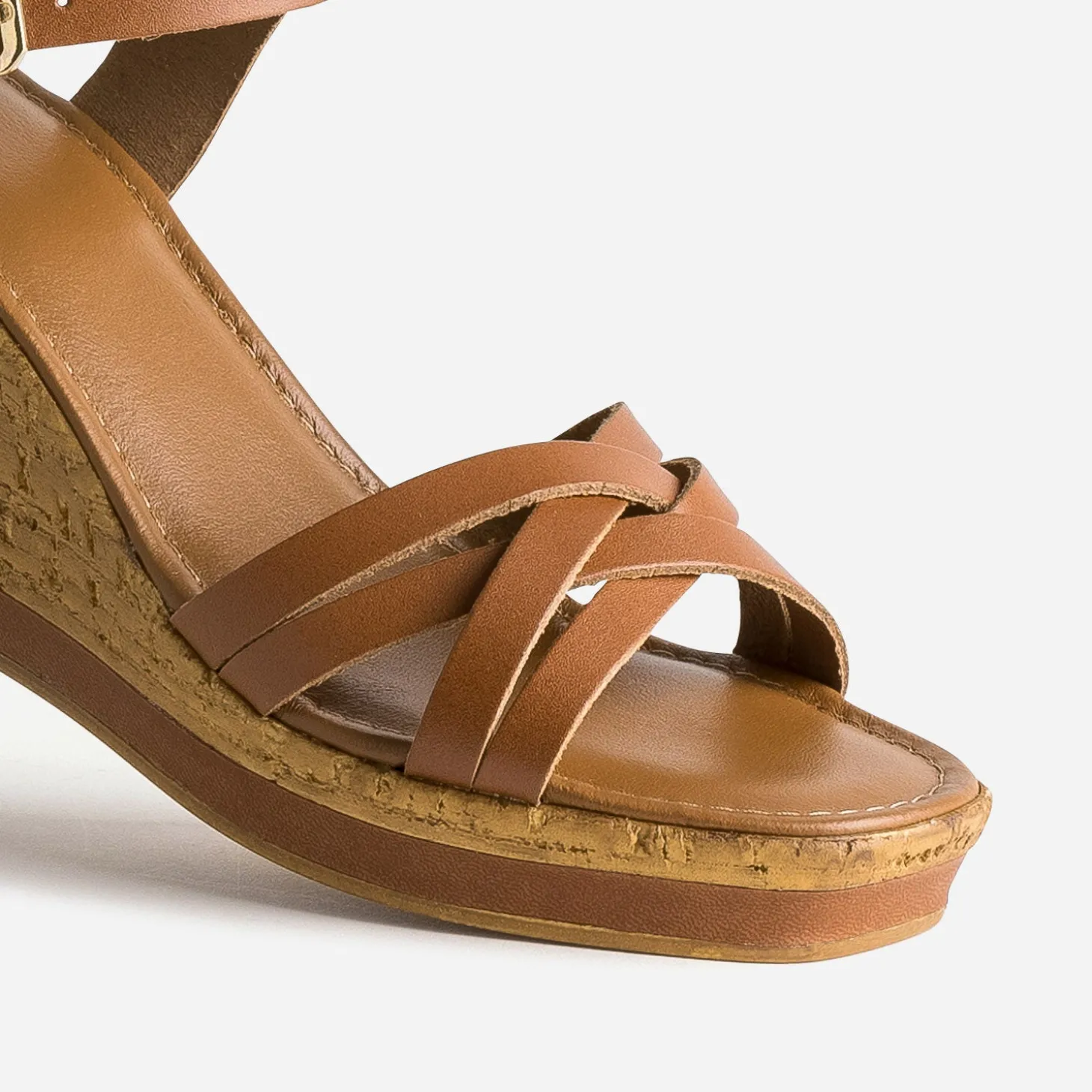 Sandale compensée camel en cuir