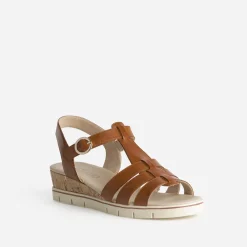 Sandale compensée CAPRICE cognac cuir