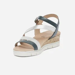 Sandale compensée CAPRICE bleu grisé et argent en cuir