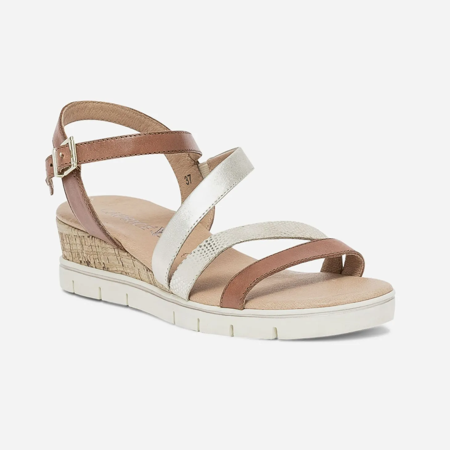 Sandale compensée CAPRICE cognac et or en cuir