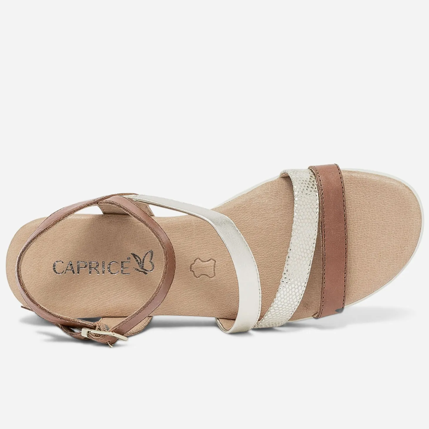 Sandale compensée CAPRICE cognac et or en cuir