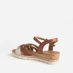 Sandale compensée CAPRICE camel et doré cuir