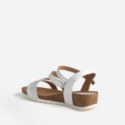 Sandale compensée CAPRICE blanche et argentée en cuir