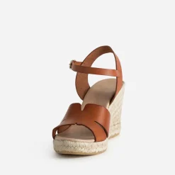 Sandale compensée cognac cuir