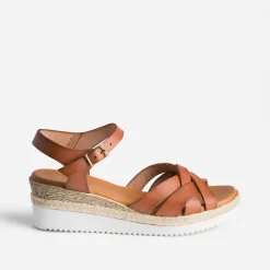 Sandale compensée cognac éco-conçue en cuir