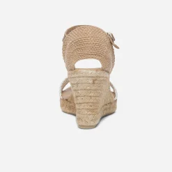 Sandale compensée écrue à bride tressée
