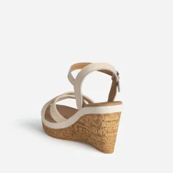 Sandale compensée écrue cuir