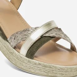 Sandale compensée kaki en cuir velours