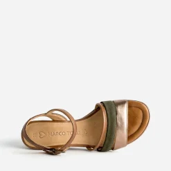 Sandale compensée MARCO TOZZI kaki en cuir velours