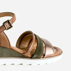 Sandale compensée MARCO TOZZI kaki en cuir velours