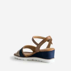 Sandale compensée MARCO TOZZI marine en cuir velours