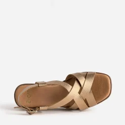 Sandale compensée marron cuir métallisé