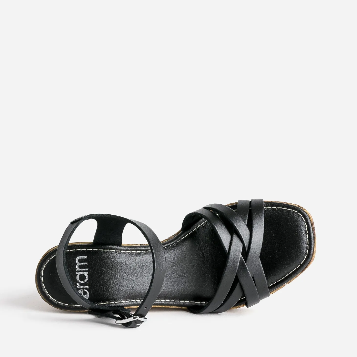 Sandale compensée noire en cuir